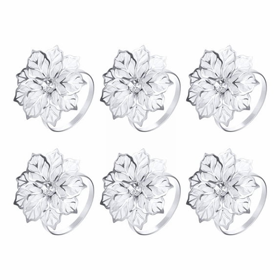 Xoxingysm Napkin Ring New Stainless Steel Flower Napkin Buckle European High Grade Napkin Ring Metal Ring 6Pcs Napkin Rings Alloy Hollow Out Flower Ring Napkin Holder Adornment, 6* Napkin Clips