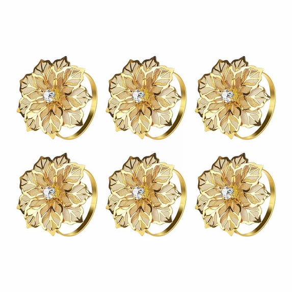 Xoxingysm Napkin Ring New Stainless Steel Flower Napkin Buckle European High Grade Napkin Ring Metal Ring 6Pcs Napkin Rings Alloy Hollow Out Flower Ring Napkin Holder Adornment, 6* Napkin Clips