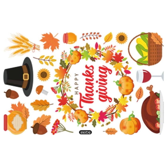 Xoxingysm Stickers Thanksgiving Cross-Border Turkey Sticker Pumpkin Maple Leaf Creative Static Stic, A Set of Stickers