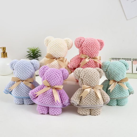 Xoxingysm Towel Bear Shaped Towel Warp Knitted Coral Velvet Pineapple Lattice Soft Absorbent Holiday Souvenir Gift Wedding Gift