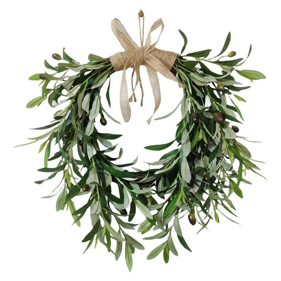Xoxingysm Wreath 20” Heart Shaped Artificial Olive Wreath Green Olive Fruit Spring Flower , Front Door Wedding Arch Window Wall Hanging Farmhouse Garden Decoratio(1Pcs), 1 Olive Wreath