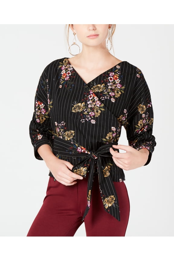 Juniors Ruched Sleeve Wrap Blouse Size XS