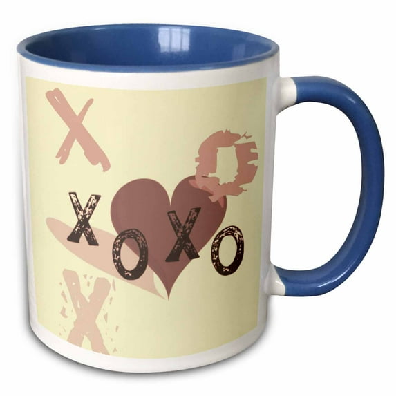 3drose, Xoxo Kisses and Hugs Heart Art - Lovable, 15oz Two-tone Blue Mug