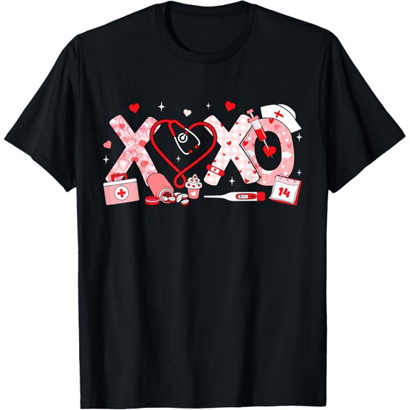Xoxo Nurse Valentines Day Stethoscope Er Icu Nicu Rn Nurses T-Shirt Size S-5XL