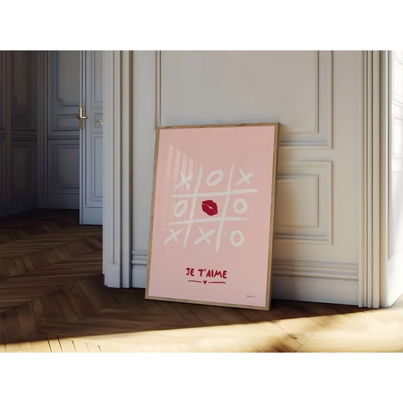 Xoxo Tic Tac Toe Wall Art Pink Je T'Aime Quote Print Preppy I Love You Trendy Romantic Wall Art Aesthetic Pink Gallery Wall Print, Unframed Paper Print