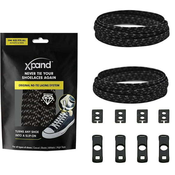Xpand Laces No-Tie One Size Elastic Shoelaces - Black Reflective