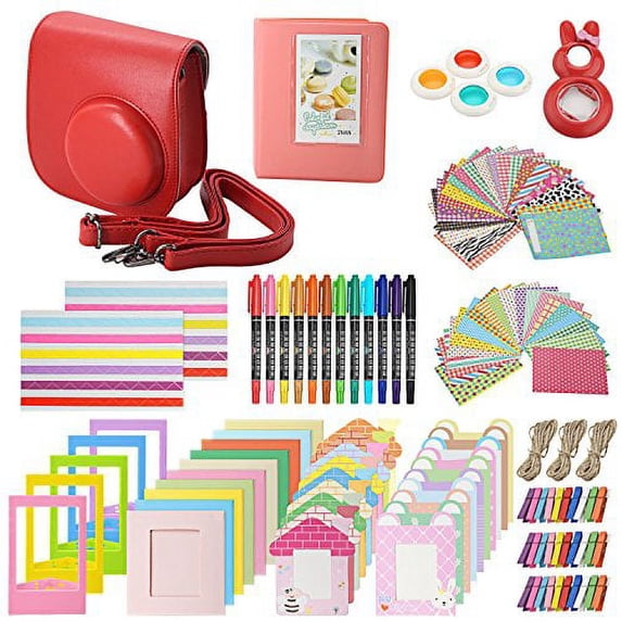 Xpix Accessory Kit for Fujifilm Instax Mini 8 8+ & 9 includes, (Red) Case, Album, selfie mirror, colored close up Lenses, 40 film frames, 12 color markers & Complete Bundle