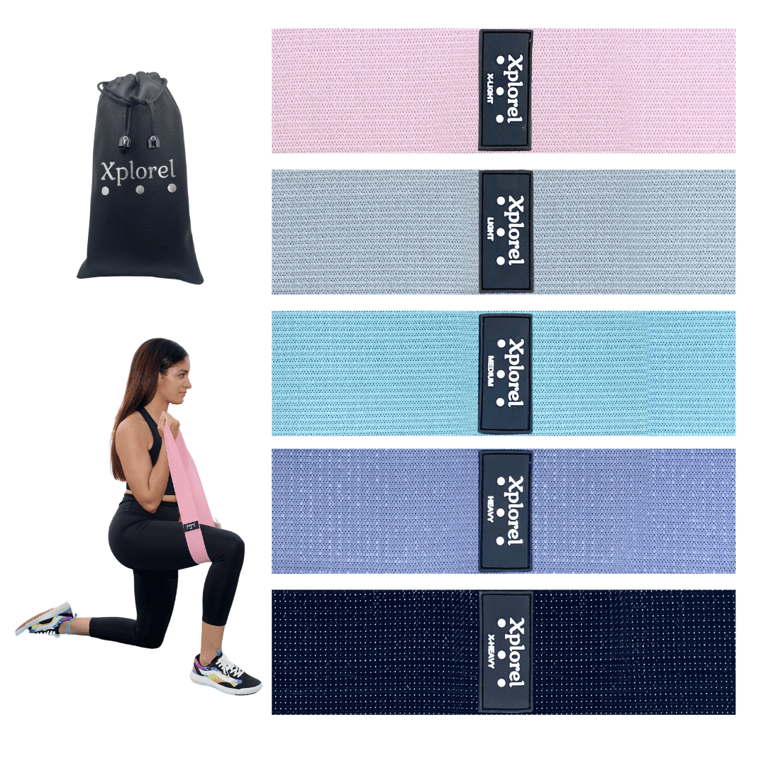 Xplorel Resistance Bands w/ Carry Bag, Exercise Bag, & Fitness Planner, 5 Pack