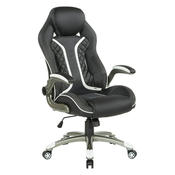 Xplorer 51 Gaming Chair in Black Faux Leather with White Accents