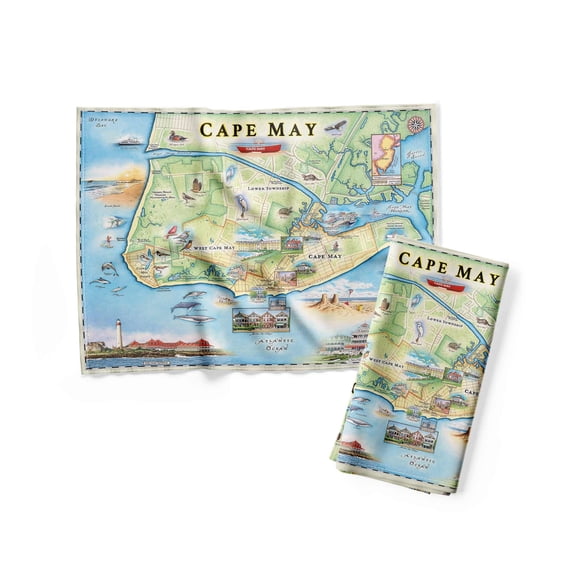 Xplorer Maps Cape May Map Decorative Flour Sack Kitchen Tea Towel - 100% Cotton - 18" x 24"