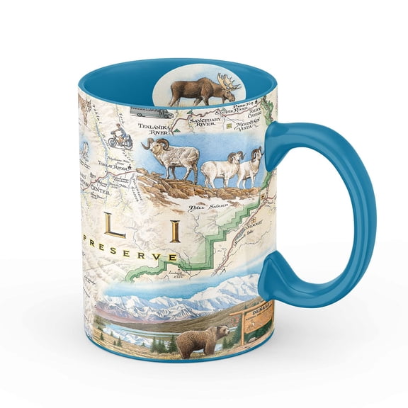 Xplorer Maps Denali National Park Map Ceramic Mug (Large 16oz) Coffee Cup, Tea, Cocoa, Hot Chocolate, Brew Mugs, and Cold Drinks, BPA-FREE - For Office, Home, Gift (Individual Mug)