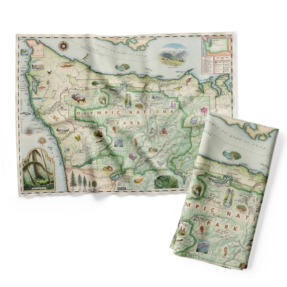 Xplorer Maps Olympic National Park Map Decorative Flour Sack Kitchen Tea Towel - 100% Cotton - 18" x 24"