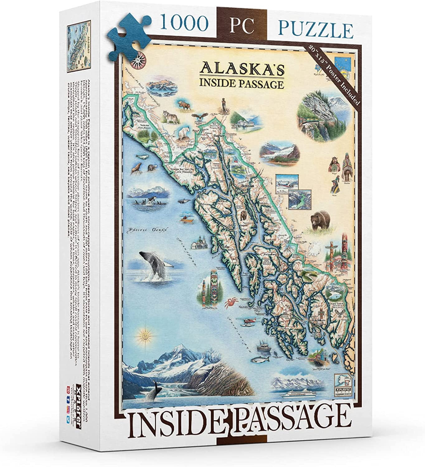 Alaska Inside Passage Map Cardboard Jigsaw Puzzle - 1000 Pieces, Hand ...