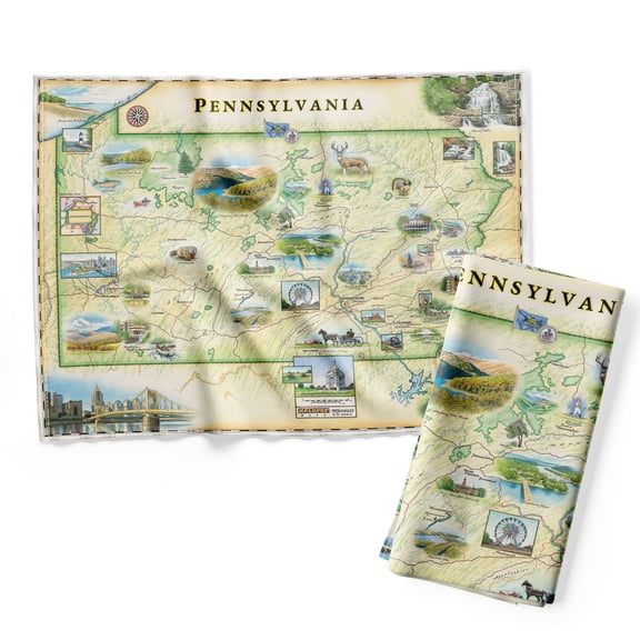 Xplorer Maps Pennsylvania State Map Decorative Flour Sack Kitchen Tea Towel - 100% Cotton - 18" x 24"