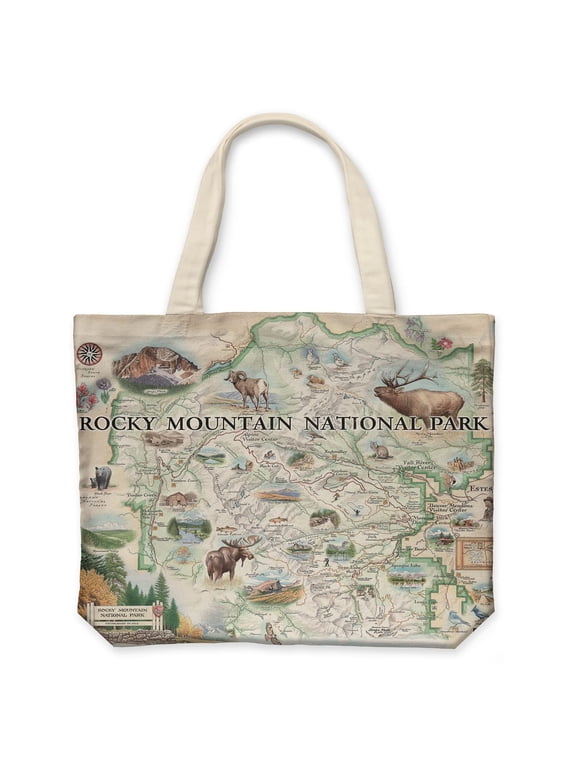 Rocky Mountain National Park Map Canvas Tote Bag with Handles, Cloth Grocery Shopping Bag, Reusable & Eco-friendly Bag, 100% Cotton, Washable, 18 wide x 15 tall