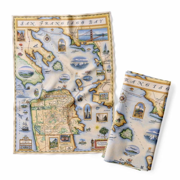 Xplorer Maps San Francisco Bay Map Decorative Flour Sack Kitchen Tea Towel - 100% Cotton - 18" x 24"