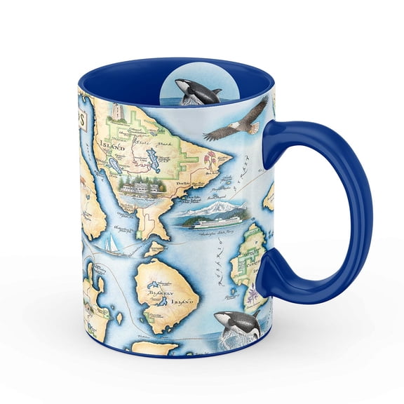 Xplorer Maps San Juan Island Map Ceramic Mug (Large 16oz) Coffee Cup, Tea, Cocoa, Hot Chocolate, Brew Mugs, and Cold Drinks, BPA-FREE - For Office, Home, Gift (Individual Mug)