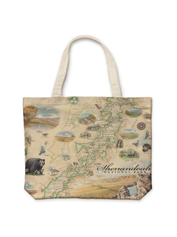 Shenandoah National Park Map Canvas Tote Bag with Handles, Cloth Grocery Shopping Bag, Reusable & Eco-friendly Bag, 100% Cotton, Washable, 18 wide x 15 tall