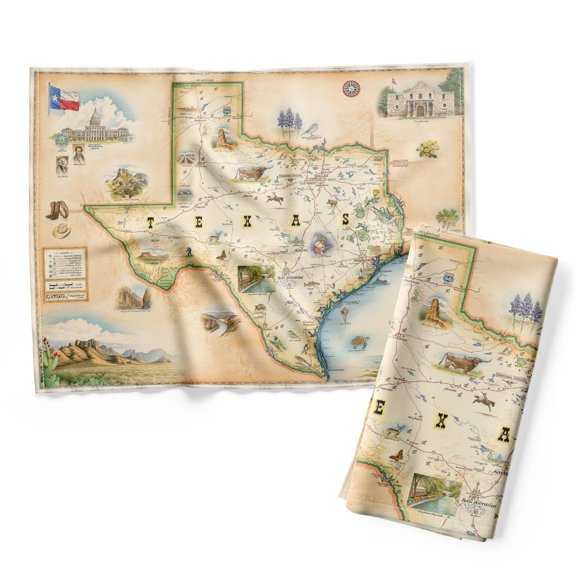 Xplorer Maps Texas State Map Decorative Flour Sack Kitchen Tea Towel - 100% Cotton - 18" x 24"