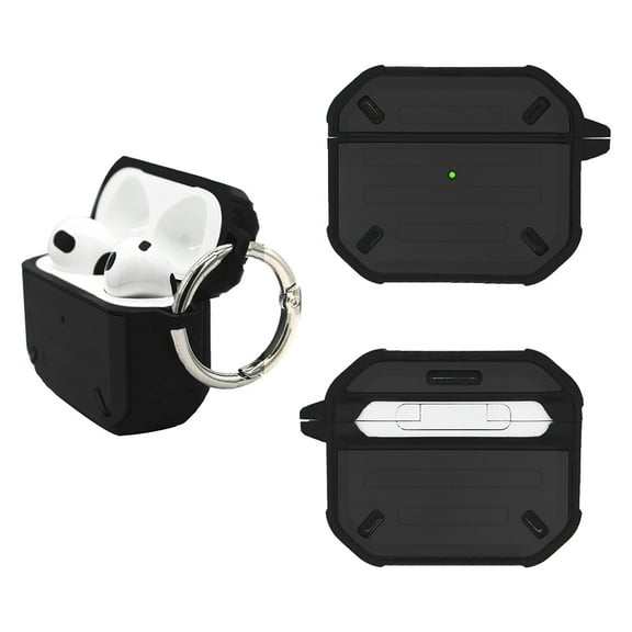 Xpm Case for Apple AirPods 3 (2021) Armor Hybrid Full-Body Military Hard Rugged Shockproof with Metal Keychain [Front LED Visible] Cover for Airpods 3 - Black