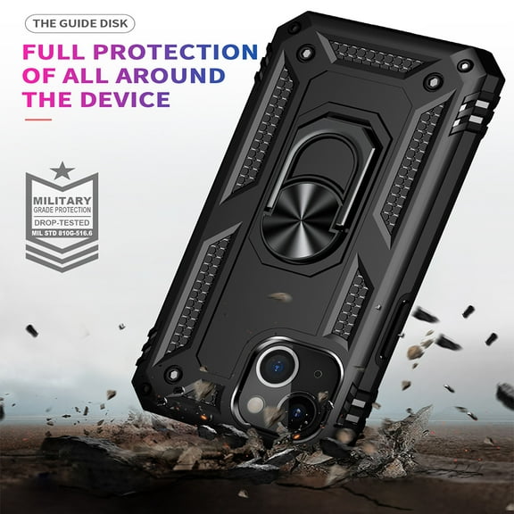 Xpm Case for Apple iPhone 13 Pro (6.1") Military Grade Heavy Duty Armor Hybrid Rotating Metal Ring Kickstand Finger Loop Stand Cover for iPhone 13 Pro - Black