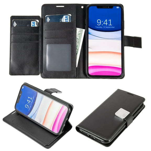 Xpm Case for Apple iPhone 8 Plus/7 Plus Leather Wallet 6 Credit Cards, Cash Slost and Lanyard Dual Flip Pouch Pocket Stand Cover - Black