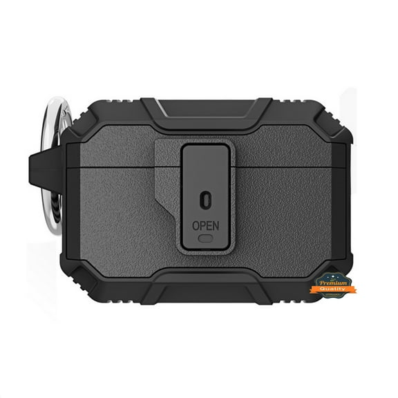 Xpm Compatible with Apple AirPods Pro 2nd Generation (2022) Heavy Duty Hybrid Case with Lock Clip Switch Full Body Shockproof Armor Skin Shell Charging [ Black ]