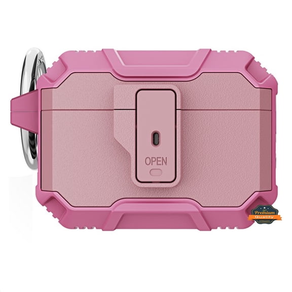 Xpm Compatible with Apple AirPods Pro 2nd Generation (2022) Heavy Duty Hybrid Case with Lock Clip Switch Full Body Shockproof Armor Skin Shell Charging [ Pink ]