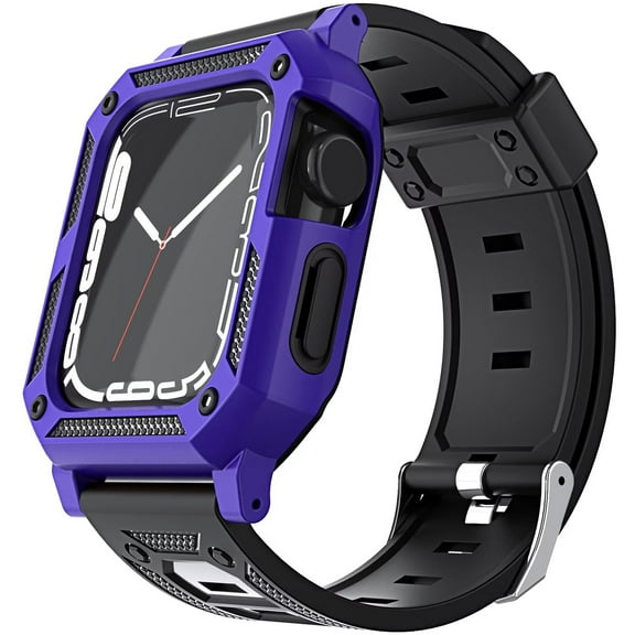 Xpm Compatible with Apple Watch 41mm Series 9 Full Protection Tough Hybrid Bumper Frame Case, Rugged Bands TPU Strap for iWatch Series 9 [41mm] [ Purple ]