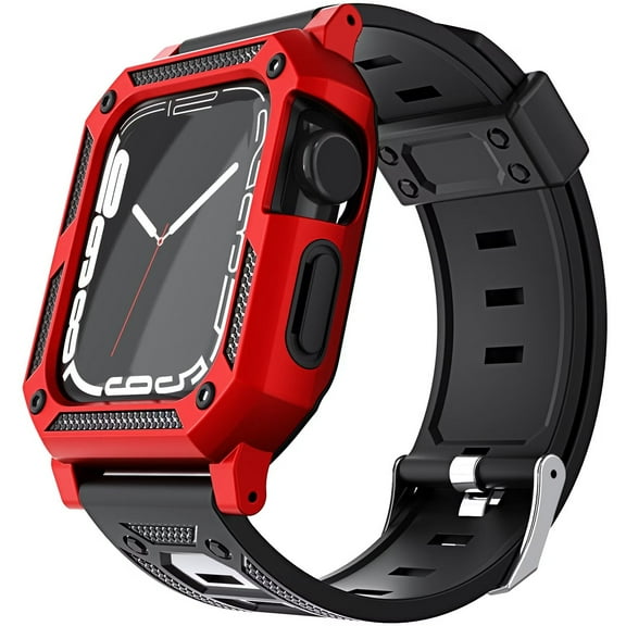 Xpm Compatible with Apple Watch 41mm Series 9 Full Protection Tough Hybrid Bumper Frame Case, Rugged Bands TPU Strap for iWatch Series 9 [41mm] [ Red ]