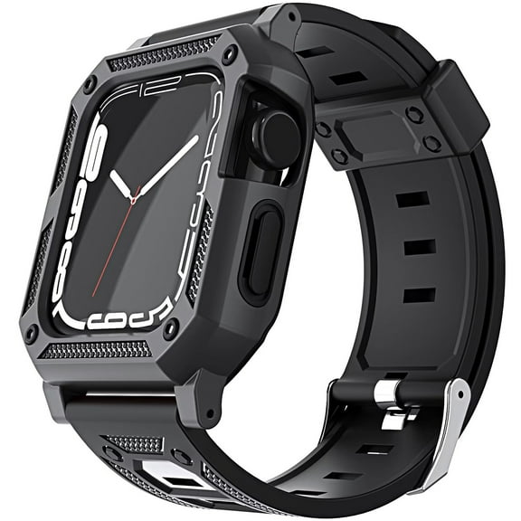Xpm Compatible with Apple Watch 45mm Series 9 Full Protection Tough Hybrid Bumper Frame Case, Rugged Bands TPU Strap for iWatch Series 9 [45mm] [ Black ]