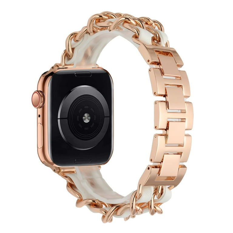 Xpm Compatible with Apple Watch Size 38 40 41mm Zinc Alloy Leather Watch Replacement Band Strap Wristbands for iWatch Series 7 SE 6 5 4 3 2 1 Rose Gold White Walmart