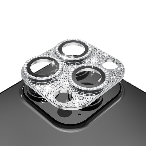 Xpm Compatible with Apple iPhone 12 Pro (6.1") Camera Lens Full Tempered Glass With Diamond Bling Glitter Rhinestone Lens Protective Camera [ Silver ]