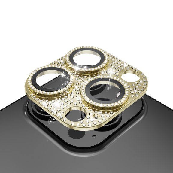 Xpm Compatible with Apple iPhone 14 Pro /14 Pro Max Camera Lens Full Tempered Glass With Diamond Bling Glitter Rhinestone Lens Protective Camera [ Gold ]