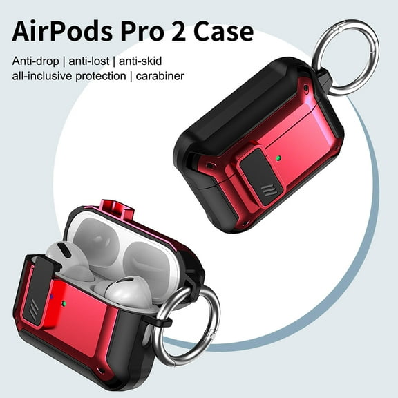 Xpm Compatible with Apple AirPods Pro 2nd Generation (2022) Armor Protective Hybrid with Carabiner Shockproof Hard Shell [ Red ]