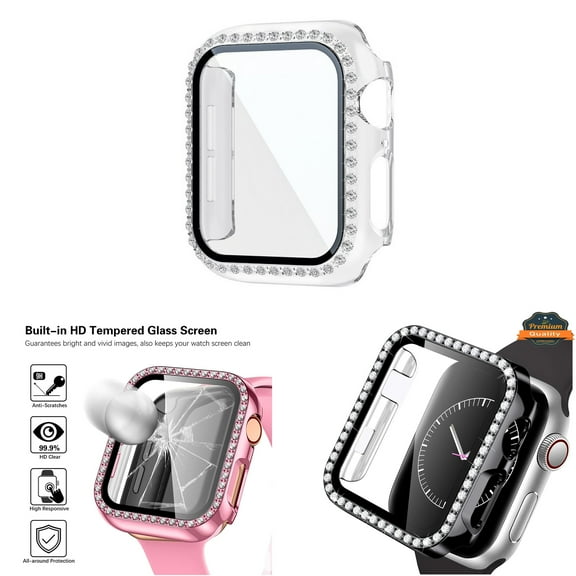 Xpm Compatible with Apple Watch 45mm iWatch Series 8 7 Bling Diamond Rhinestone Face Coverage with Tempered Glass Screen Protector [ Clear ]