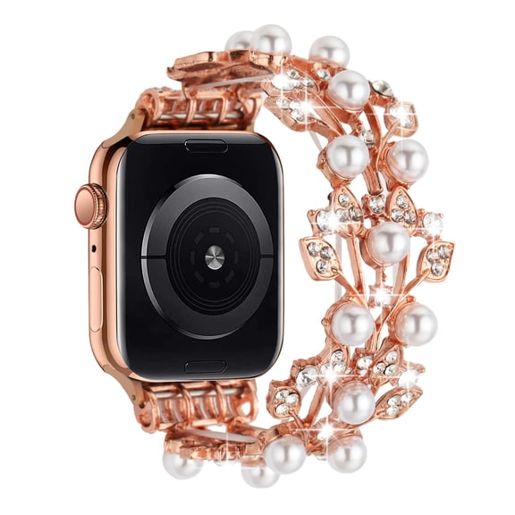 Xpm Compatible with Apple Watch Ultra Size 49mm (2022) Pearl Diamond Bling Zinc Alloy Wristband Watch Band Strap for iWatch Ultra [ Rose Gold ]