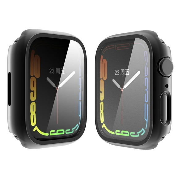 Xpm Screen Protector for Apple Watch 41mm Series 9/8/7 Built-in Tempered Glass Screen Protector All-Around Ultra-Thin Bumper Full Cover Hard PC Protective Cover - Black