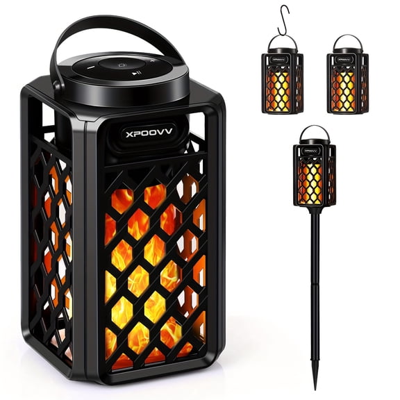 Xpoovv Outdoor Wireless Speakers Portable Led Flame Speaker with Torch Atmosphere 10w Enhanced Bass for Patio Porch Garden Home Backyard Decor, Gifts for Men Women Couples Dads Moms
