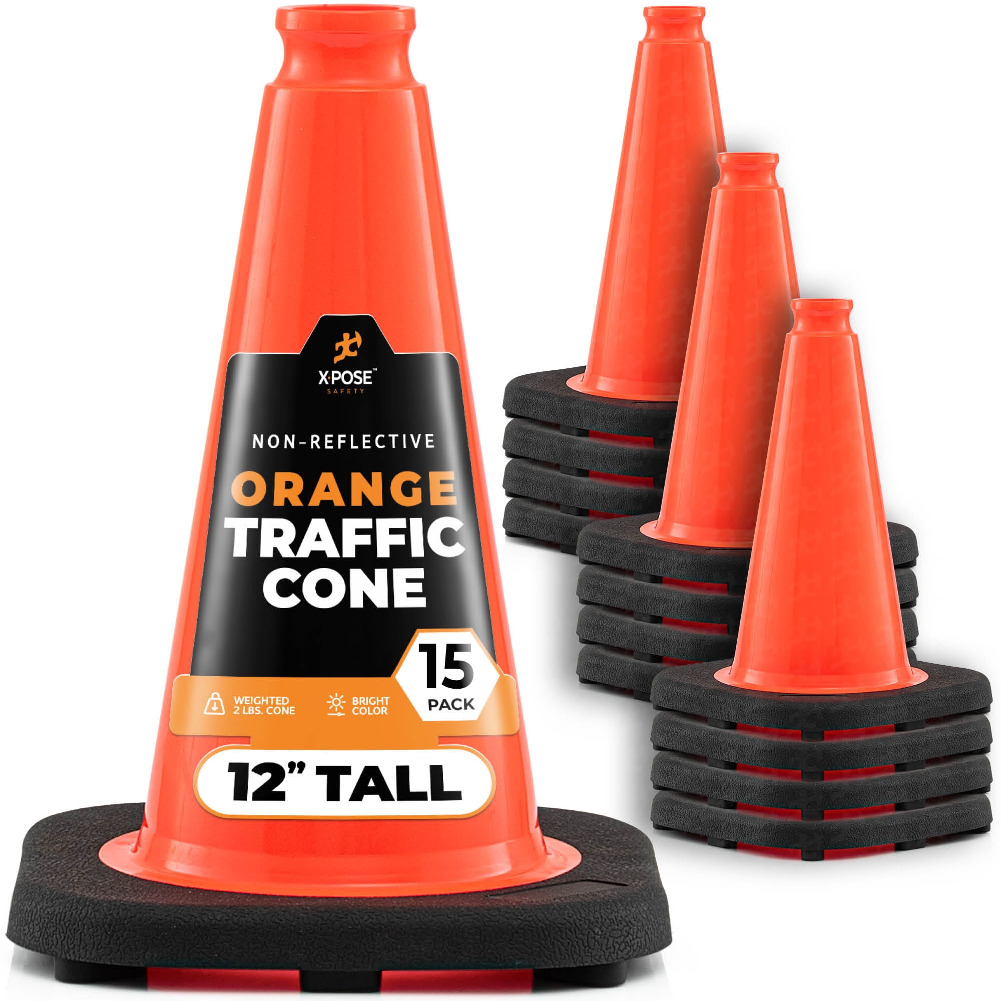 Xpose Safety 12 Inch Orange Traffic Cones - Multipurpose PVC Plastic Safety  Cone for Parking, Soccer, Caution, Kids and Construction (15 pack)