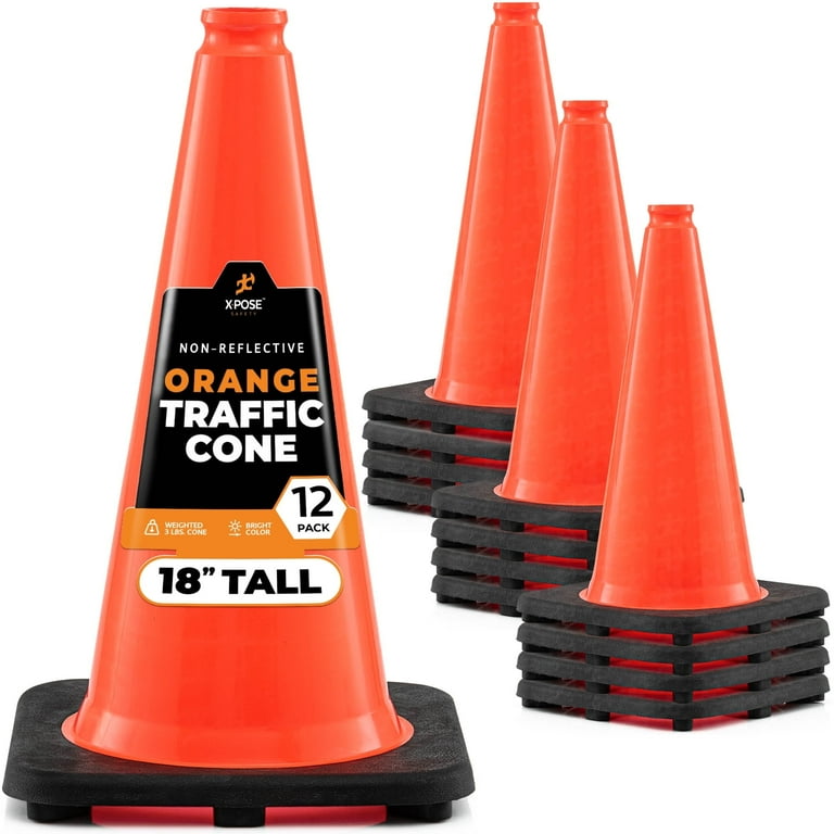 Xpose Safety 18 Inch Orange Traffic Cones, Multipurpose PVC
