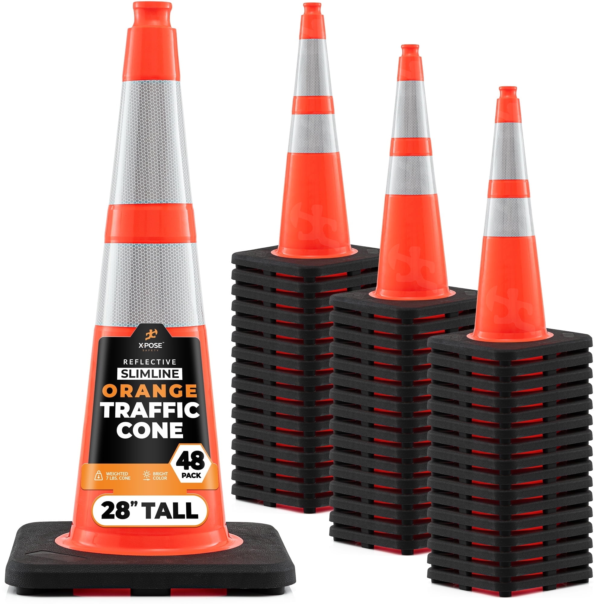 Xpose Safety 28 Inch Orange Slim Line Traffic Cones with 6