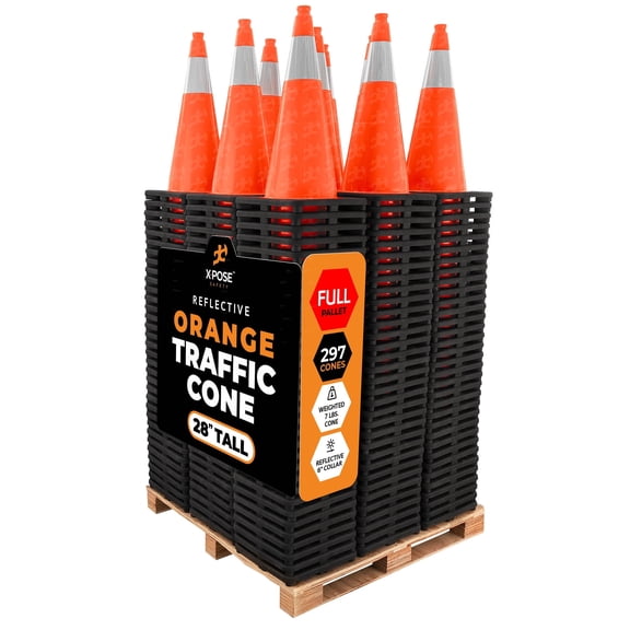 Xpose Safety 28 Inch Orange Traffic Cones with 6" Collar - Multipurpose PVC Plastic Safety Cone for Parking, Soccer, Caution, Kids and Construction 297 Pack