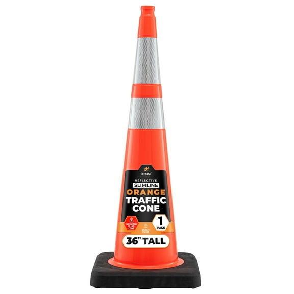 Xpose Safety 36 Inch Orange Slim Line Traffic Cones Heavy Duty 12lb with 6" & 4" Collars, 8 Pack Multipurpose PVC Plastic Safety Cone for Parking, Soccer, Caution, Kids and Construction