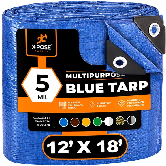 Xpose Safety Better Blue Poly Tarp 12' x 18' -Multipurpose Waterproof, Weather Proof - 5 Mil Thick