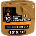 thumbnail image 1 of Xpose Safety Canvas Tarp - 10oz Tan Poly Canvas Tarps Heavy Duty Water Resistant with Brass Grommets- Multipurpose Outdoor Tarpaulin for Camping, Canopy, Trailer, Equipment Cover 10' x 16', 1 of 8