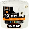 thumbnail image 1 of Xpose Safety Canvas Tarp - 10oz White Poly Canvas Tarps Heavy Duty Water Resistant with Brass Grommets- Multipurpose Outdoor Tarpaulin for Camping, Canopy, Trailer, Equipment Cover 10' x 16', 1 of 7