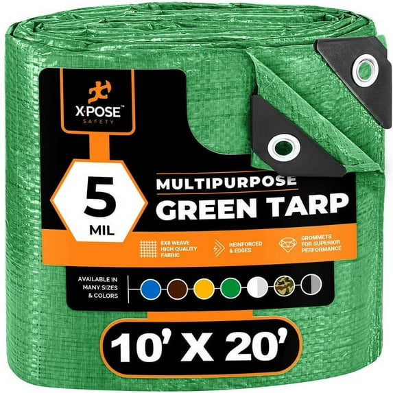 Xpose Safety Green Poly Tarp 10' x 20' - Multipurpose - 5 Mil Thick Polyethylene