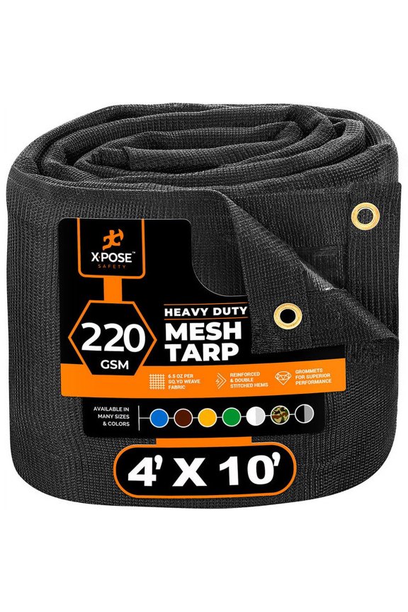 Heavy Duty Mesh Tarp – 10’ x 12’ Multipurpose Black Protective Cover with Air Flow - Use for Tie Downs, Shade, Fences, Canopies, Dump Trucks – Tear Resistant