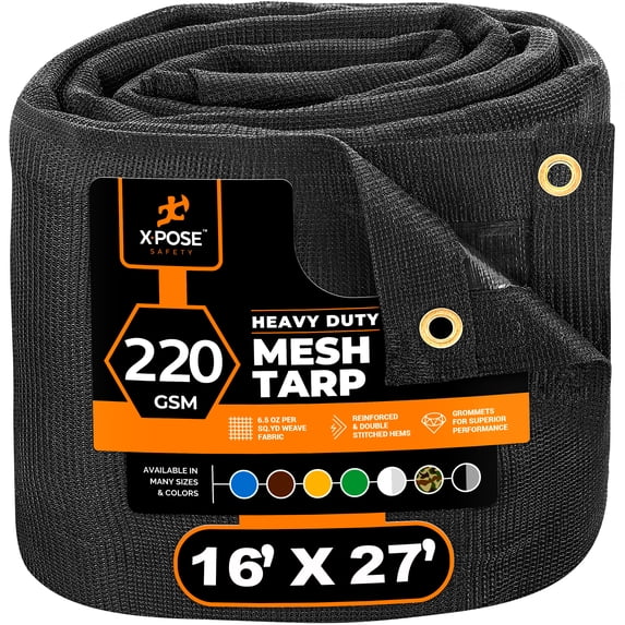 Xpose Safety Heavy Duty Mesh Tarp 16' x 27'–Multipurpose with Air Flow for Tie Downs, Shade